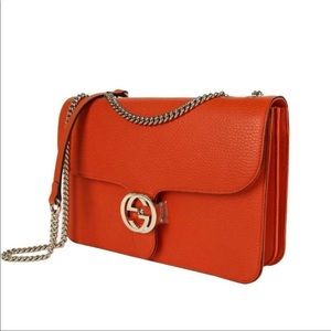GucciWomen's Sun Orange Leather Interlocking L Cross Body Bag | Gently Used